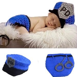 Newborn Blue and Black Crochet Baby Costume Set